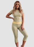 Striped Crop Top & Capri Leggings 2-Piece Set