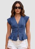 Women's V Neck Denim Vests Tops