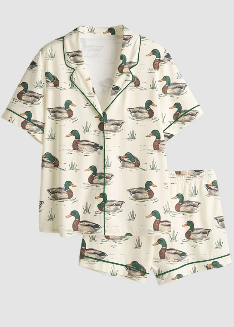 Women’s 2-Piece Mallard Duck Print Pajama Set with Short & Long Sleeve Options