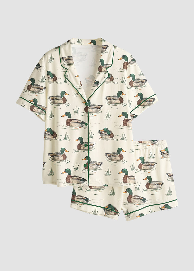 Women’s 2-Piece Mallard Duck Print Pajama Set with Short & Long Sleeve Options