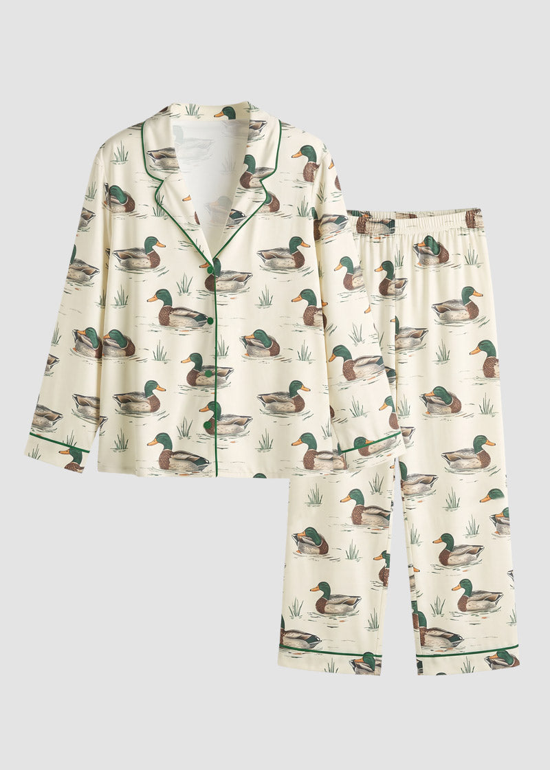 Women’s 2-Piece Mallard Duck Print Pajama Set with Short & Long Sleeve Options