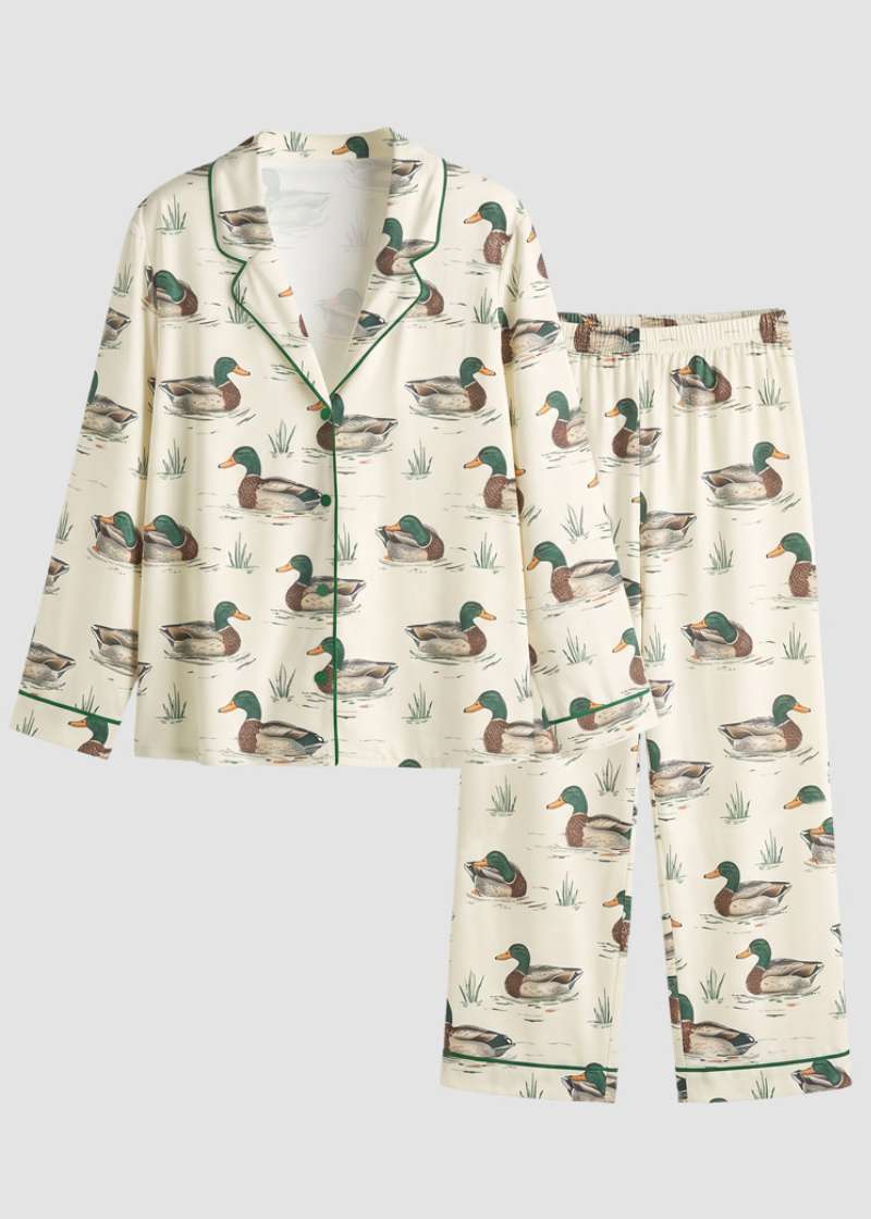 Women’s 2-Piece Mallard Duck Print Pajama Set with Short & Long Sleeve Options