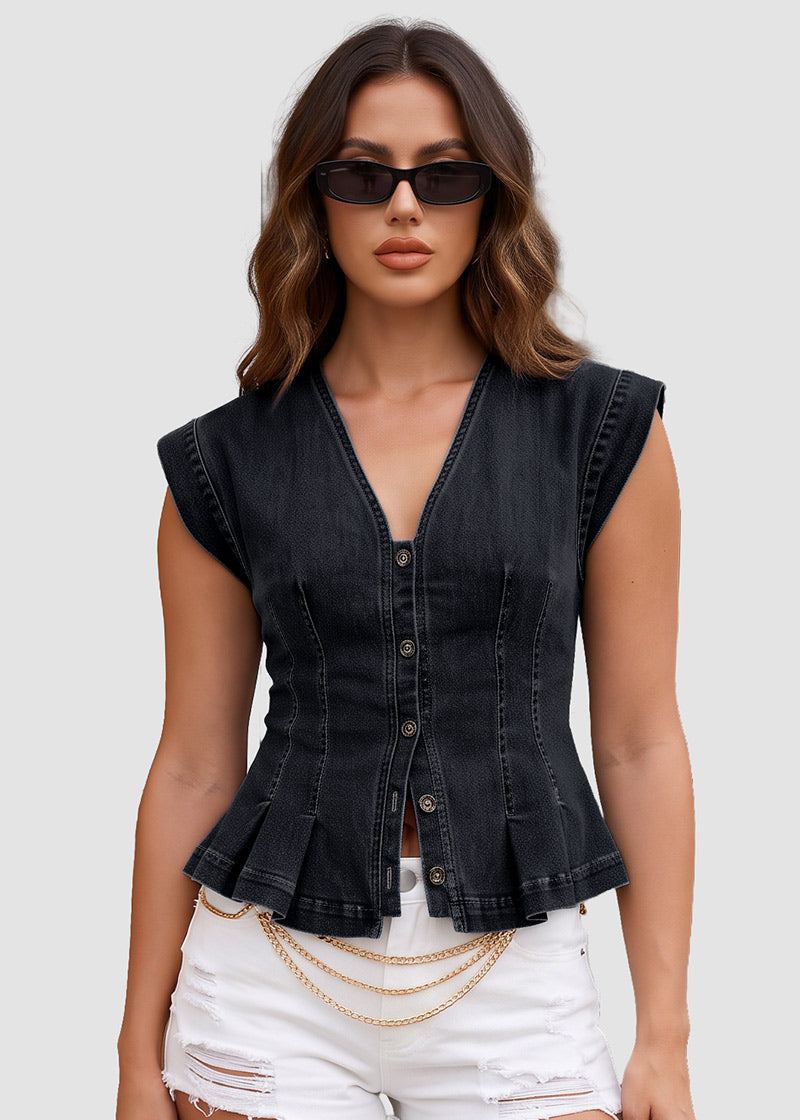Women's V Neck Denim Vests Tops