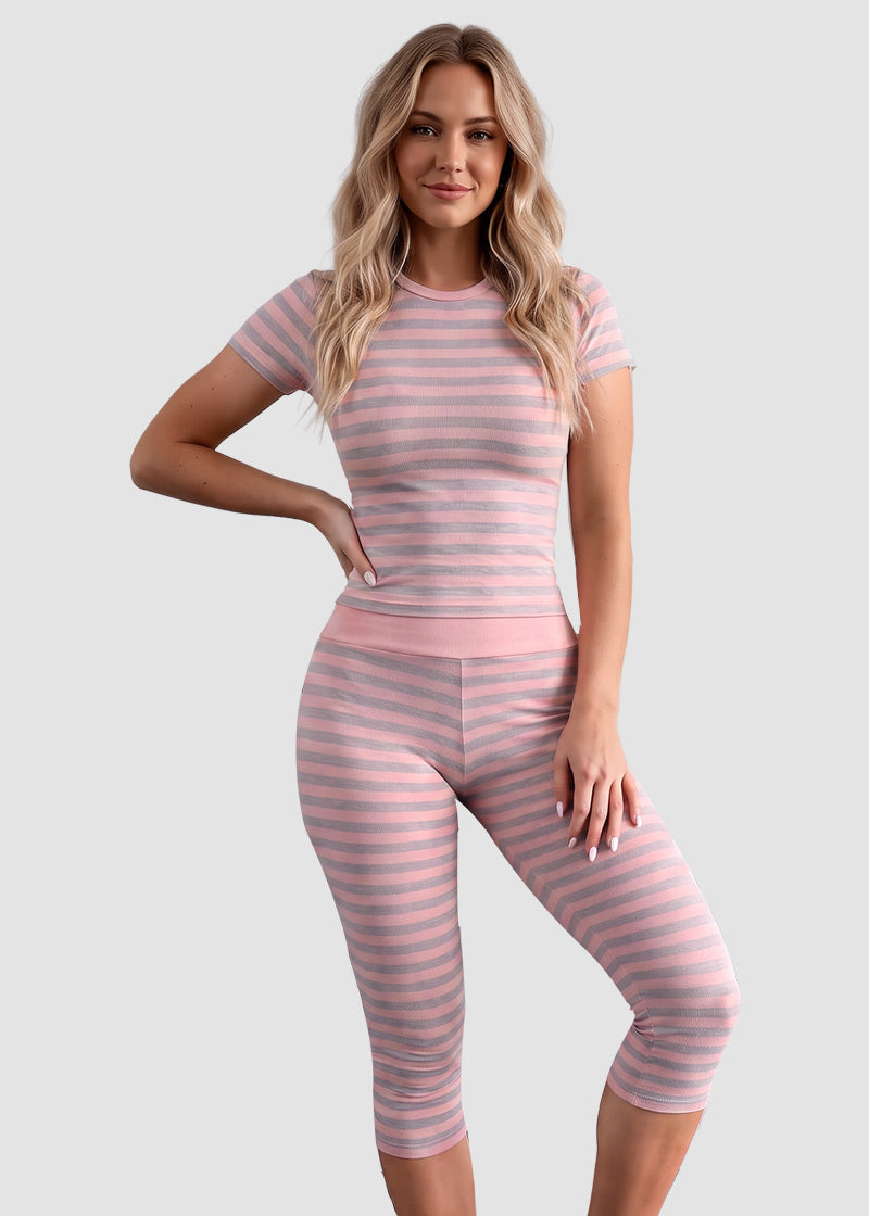 Striped Crop Top & Capri Leggings 2-Piece Set