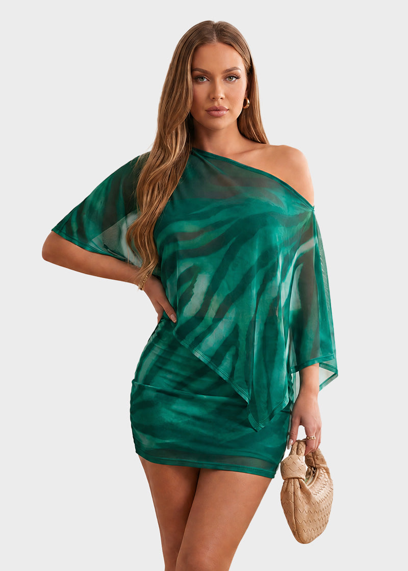 Fashion Animal Print Shawl Top & Mini Skirt Two-Piece Set