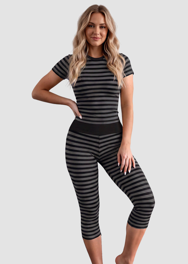 Striped Crop Top & Capri Leggings 2-Piece Set