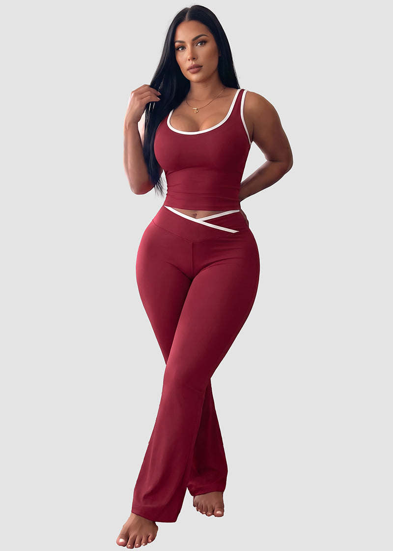 Women's Color Block Crop Tank & Flare Pants Set