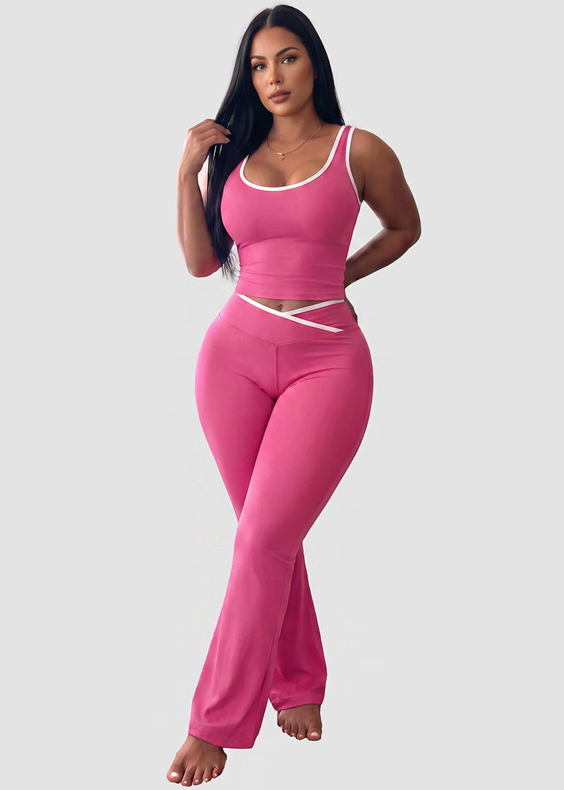 Women's Color Block Crop Tank & Flare Pants Set