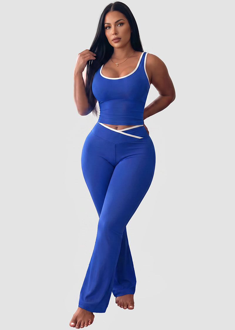 Women's Color Block Crop Tank & Flare Pants Set
