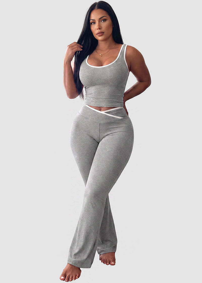 Women's Color Block Crop Tank & Flare Pants Set