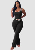 Women's Color Block Crop Tank & Flare Pants Set