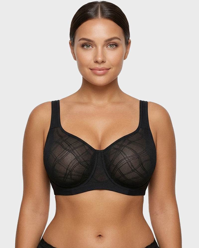 Ultra-Lightweight Full Coverage Cup Jacquard Mesh Comfort Bra