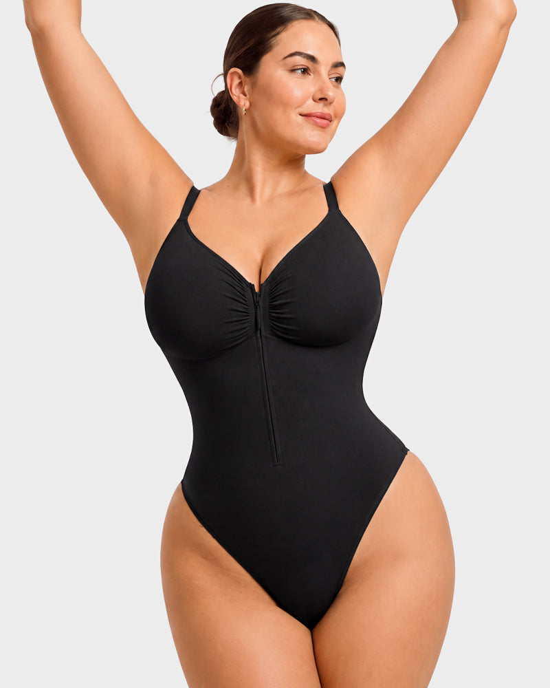 Zip-Front Tummy Control Shapewear Bodysuit