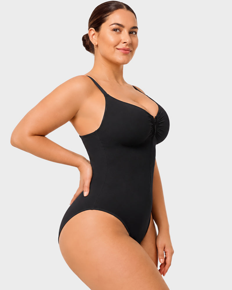 Zip-Front Tummy Control Shapewear Bodysuit