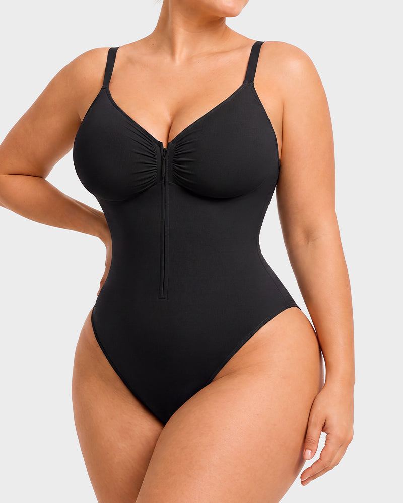 Zip-Front Tummy Control Shapewear Bodysuit