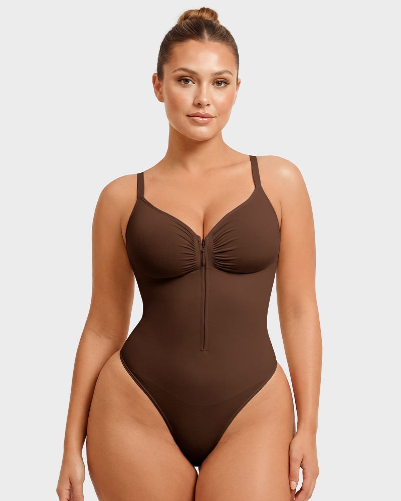 Zip-Front Tummy Control Shapewear Bodysuit