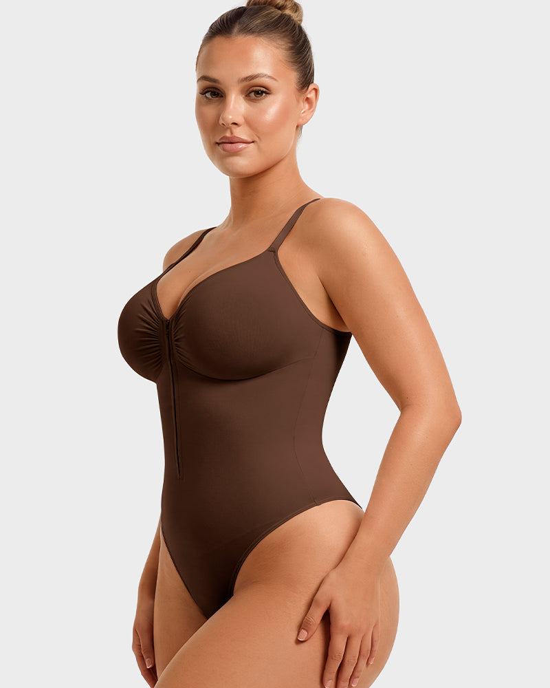 Zip-Front Tummy Control Shapewear Bodysuit