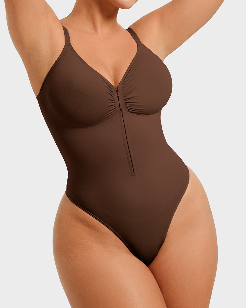 Zip-Front Tummy Control Shapewear Bodysuit