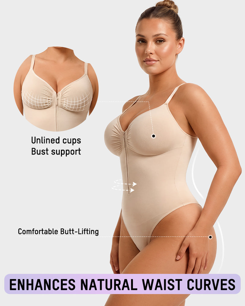 Zip-Front Tummy Control Shapewear Bodysuit