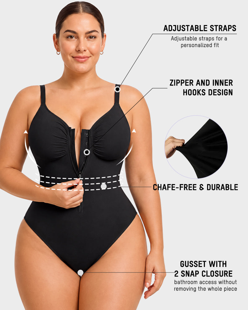 Zip-Front Tummy Control Shapewear Bodysuit