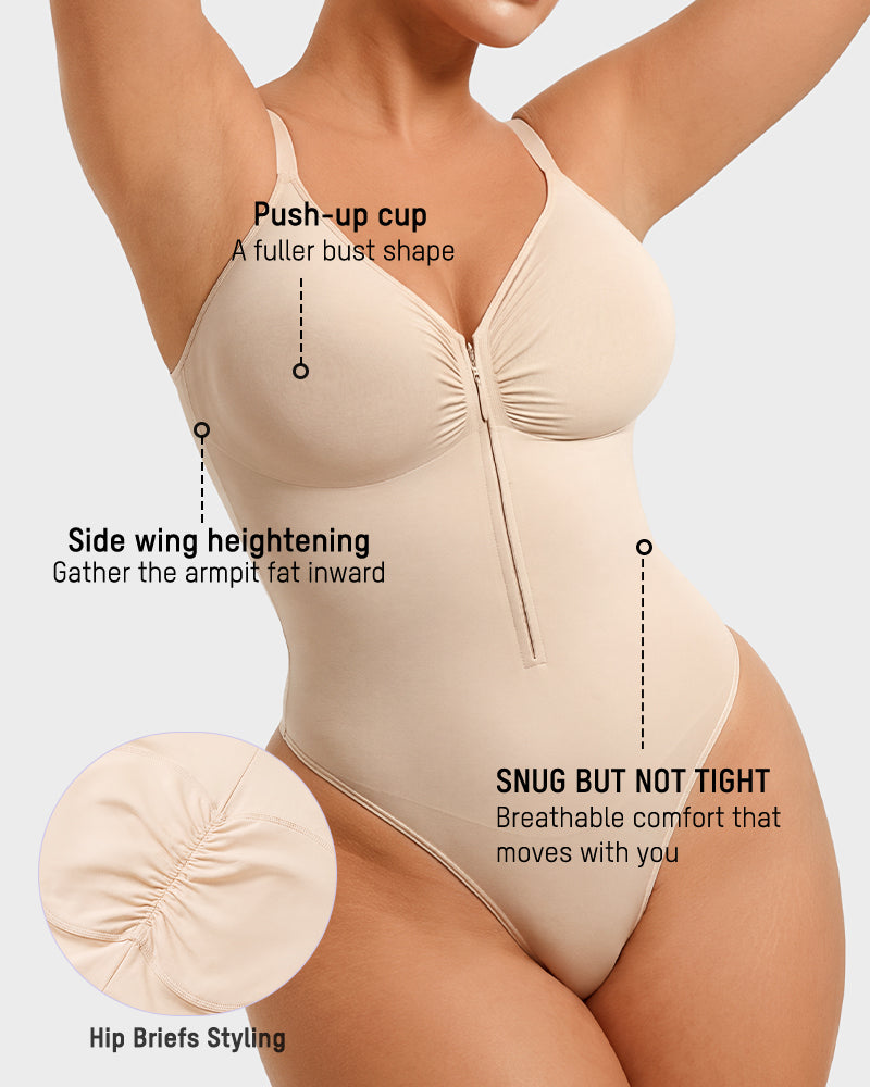 Zip-Front Tummy Control Shapewear Bodysuit
