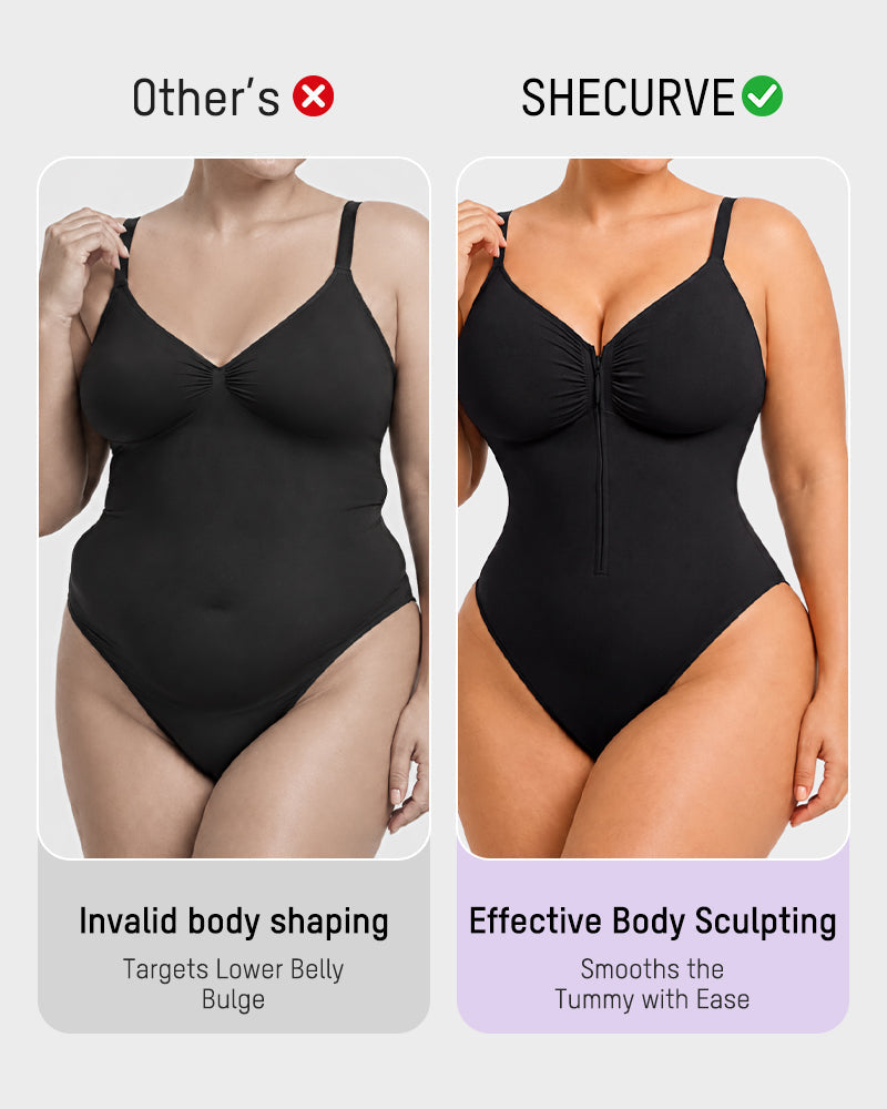 Zip-Front Tummy Control Shapewear Bodysuit