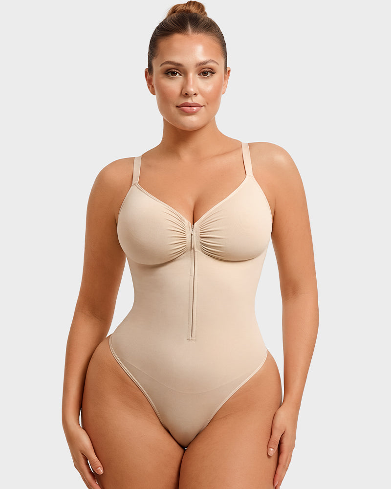 Zip-Front Tummy Control Shapewear Bodysuit