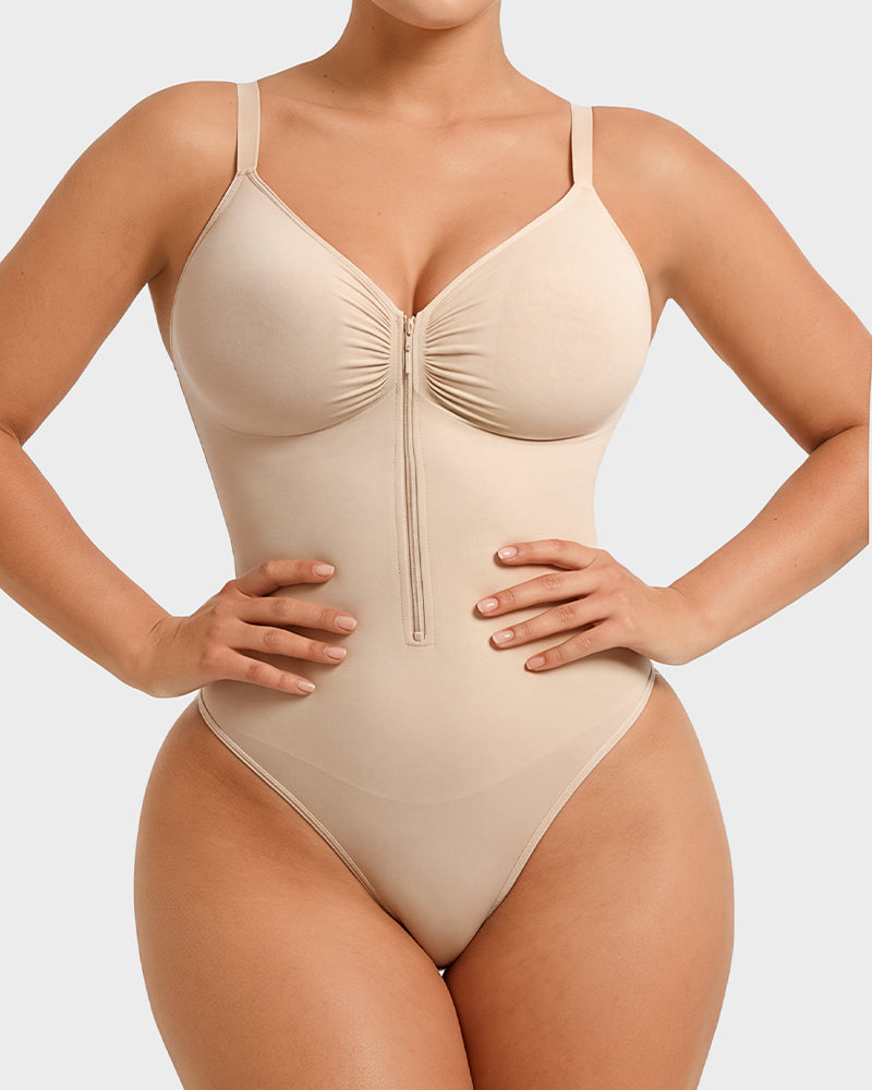 Zip-Front Tummy Control Shapewear Bodysuit