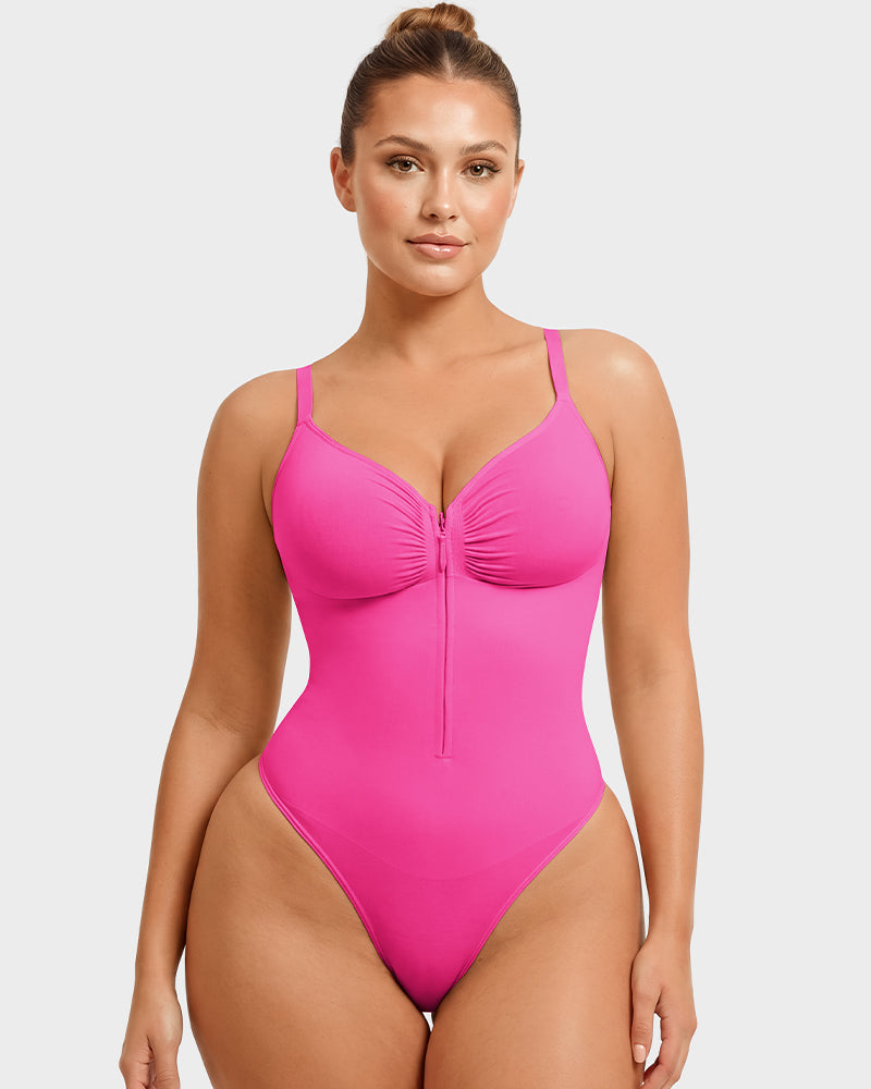 Zip-Front Tummy Control Shapewear Bodysuit