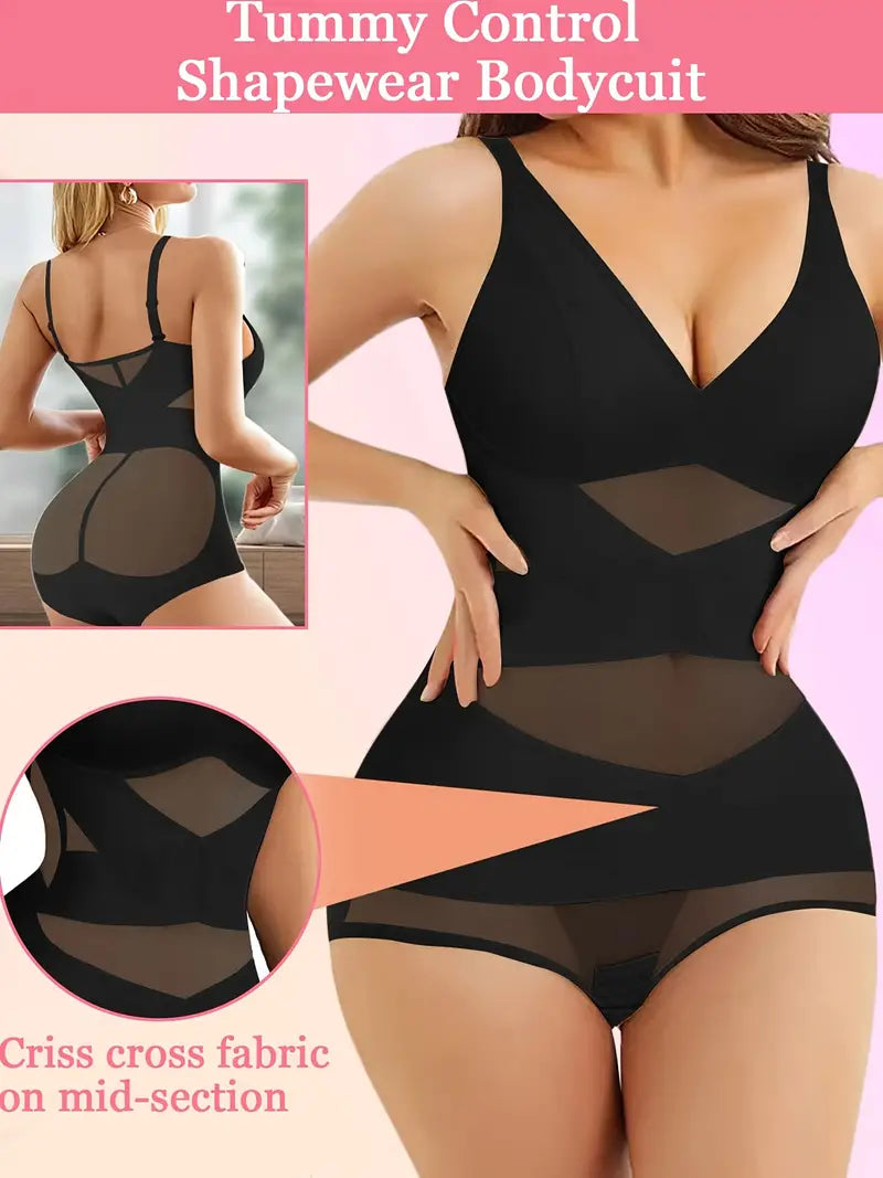 LilyLove® V Neck Built in Bra Mesh Breathable Bodysuit