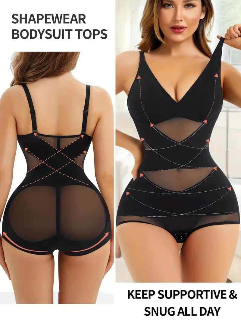 LilyLove® V Neck Built in Bra Mesh Breathable Bodysuit