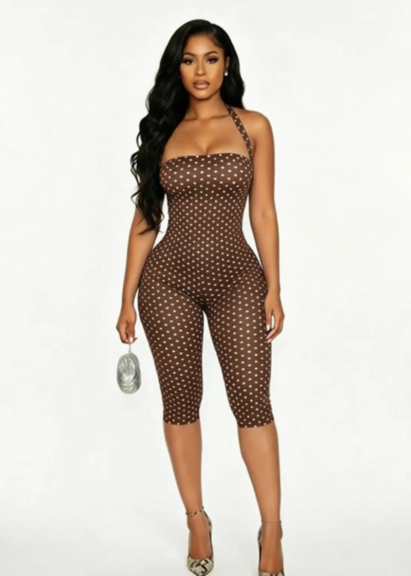 Polka Dot Halter Neck Wide Leg Jumpsuit