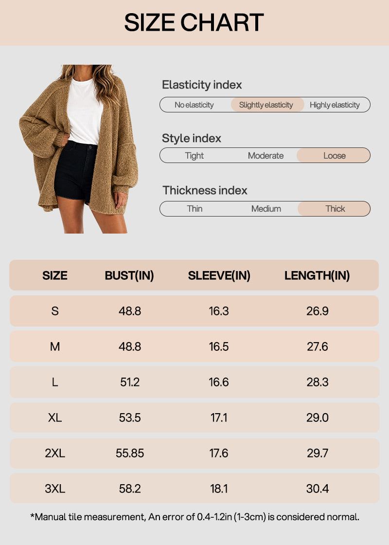 Oversized Open-Front Lantern Sleeve Knit Cardigan