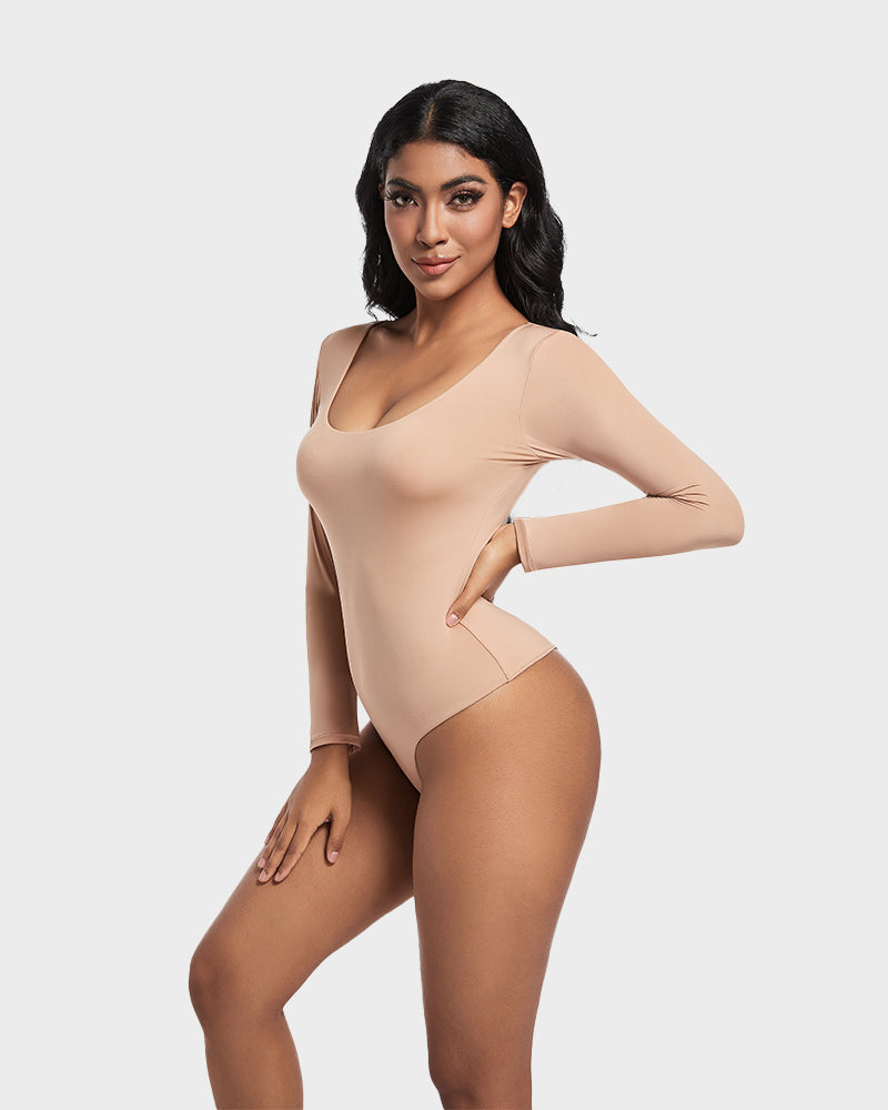 Lilylove®Seamless Sculpt Long Sleeve Scoop Neck Thong Bodysuit