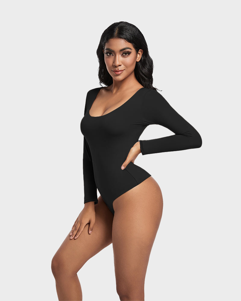 Lilylove®Seamless Sculpt Long Sleeve Scoop Neck Thong Bodysuit