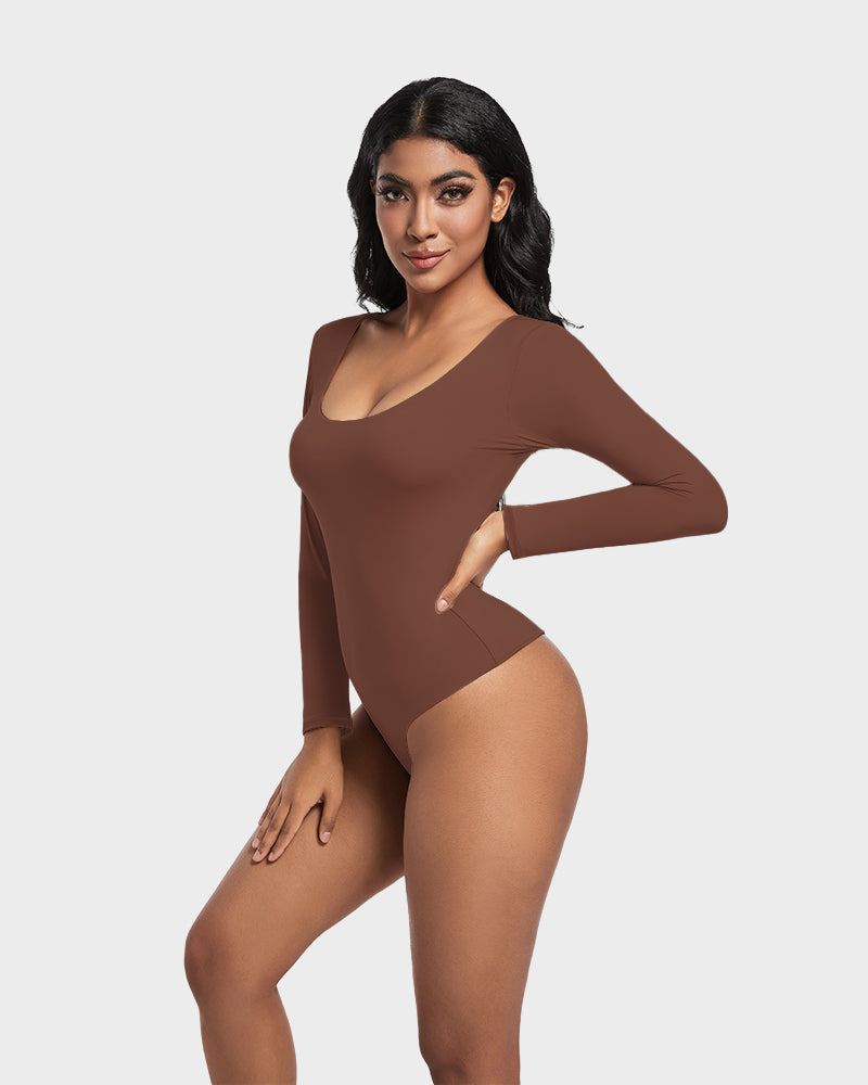 Lilylove®Seamless Sculpt Long Sleeve Scoop Neck Thong Bodysuit