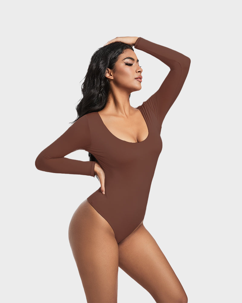 Lilylove®Seamless Sculpt Long Sleeve Scoop Neck Thong Bodysuit