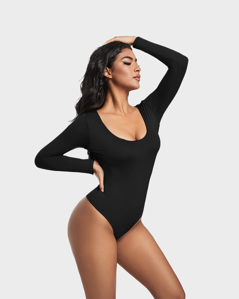 Lilylove®Seamless Sculpt Long Sleeve Scoop Neck Thong Bodysuit