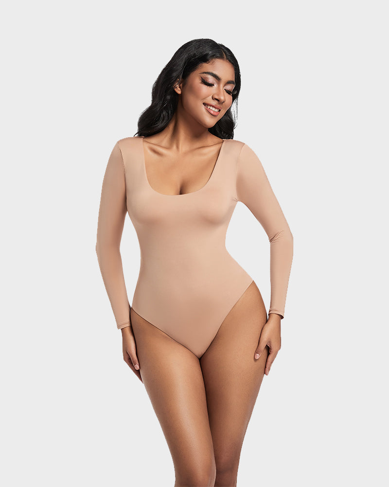 Lilylove®Seamless Sculpt Long Sleeve Scoop Neck Thong Bodysuit