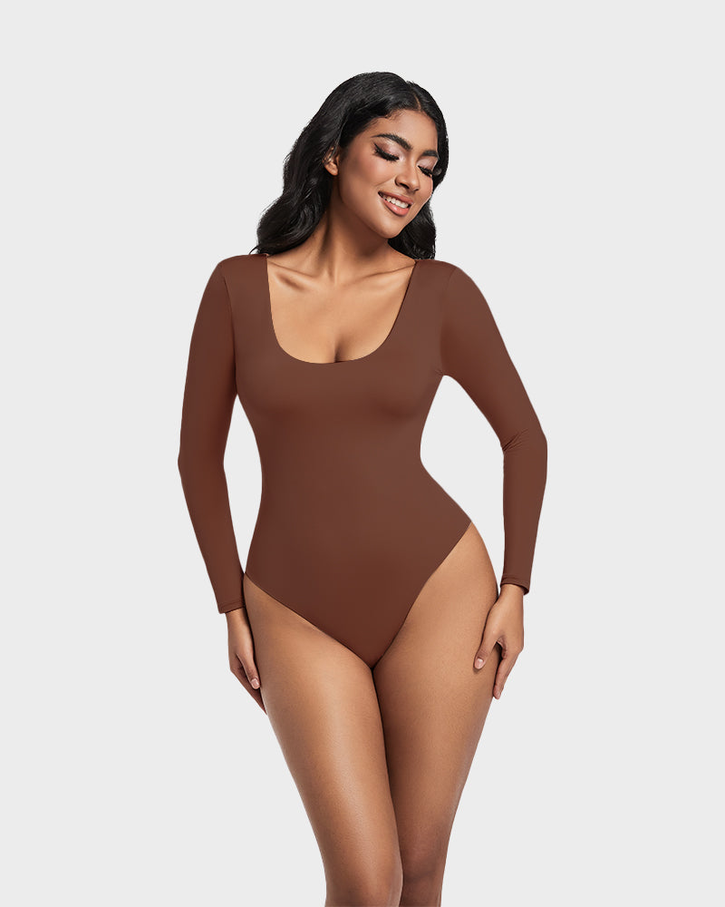 Lilylove®Seamless Sculpt Long Sleeve Scoop Neck Thong Bodysuit