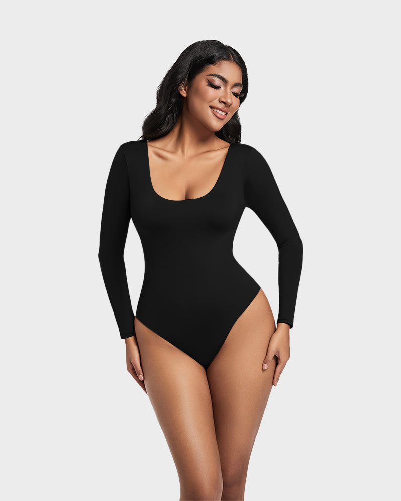 Lilylove®Seamless Sculpt Long Sleeve Scoop Neck Thong Bodysuit