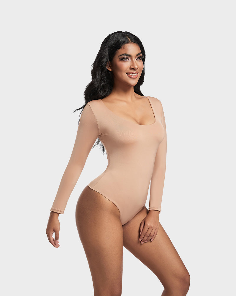 Lilylove®Seamless Sculpt Long Sleeve Scoop Neck Thong Bodysuit