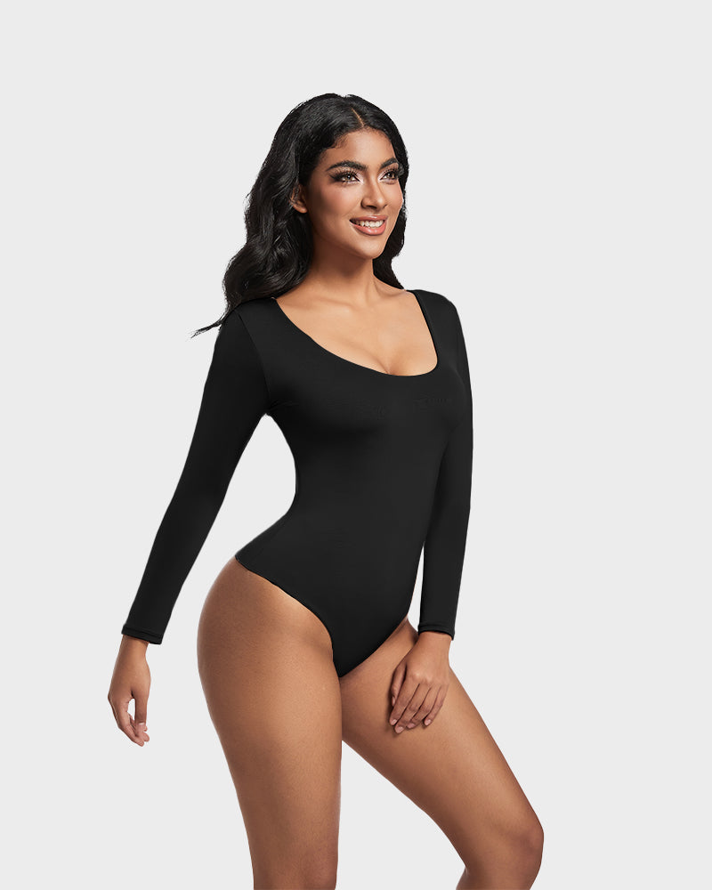 Lilylove®Seamless Sculpt Long Sleeve Scoop Neck Thong Bodysuit