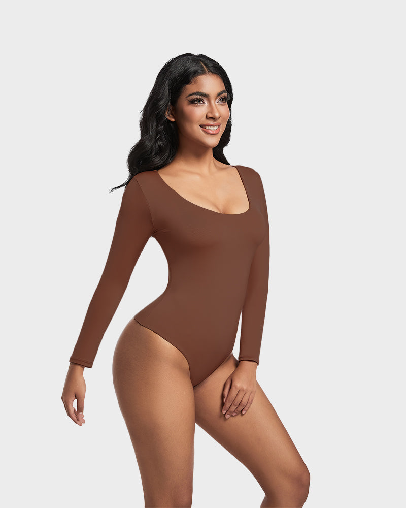 Lilylove®Seamless Sculpt Long Sleeve Scoop Neck Thong Bodysuit