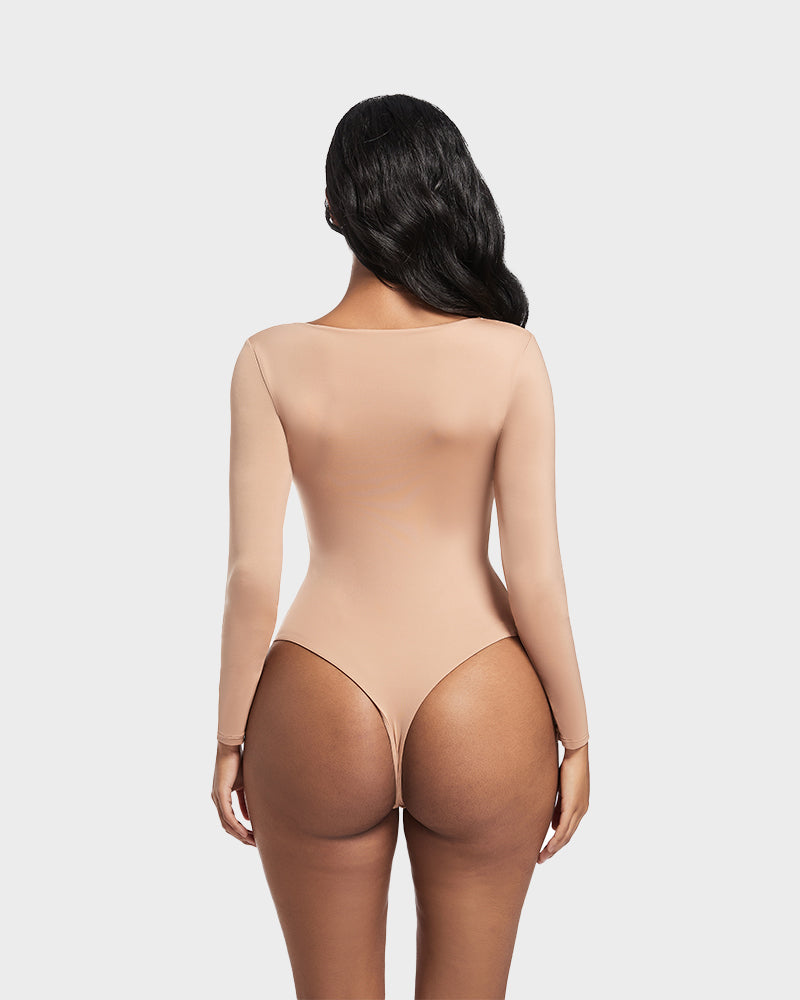 Lilylove®Seamless Sculpt Long Sleeve Scoop Neck Thong Bodysuit