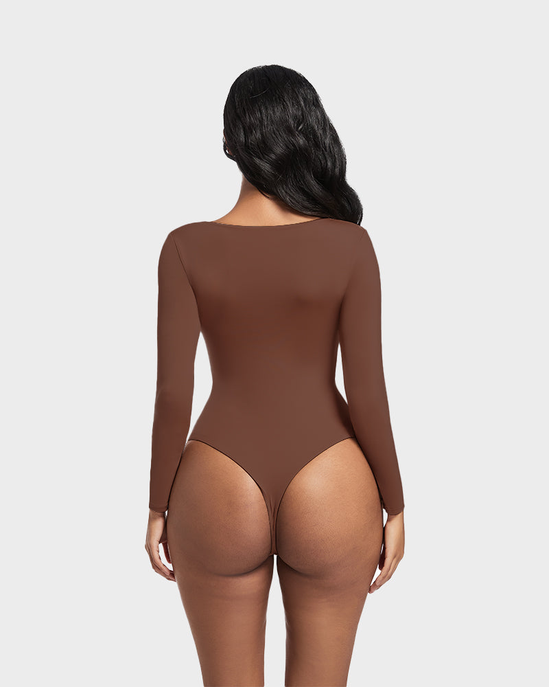 Lilylove®Seamless Sculpt Long Sleeve Scoop Neck Thong Bodysuit